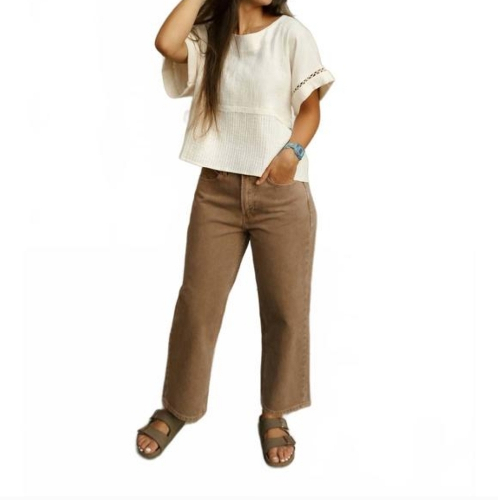 NWT MIOU MUSE Pants Small Washed Color Mocha High-rise‎ Cropped Straight Leg